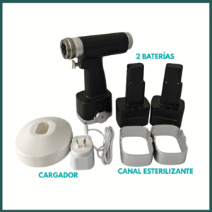 taladro quirurgico oseo multifuncional con 2 baterias, cargador canal esterilizable